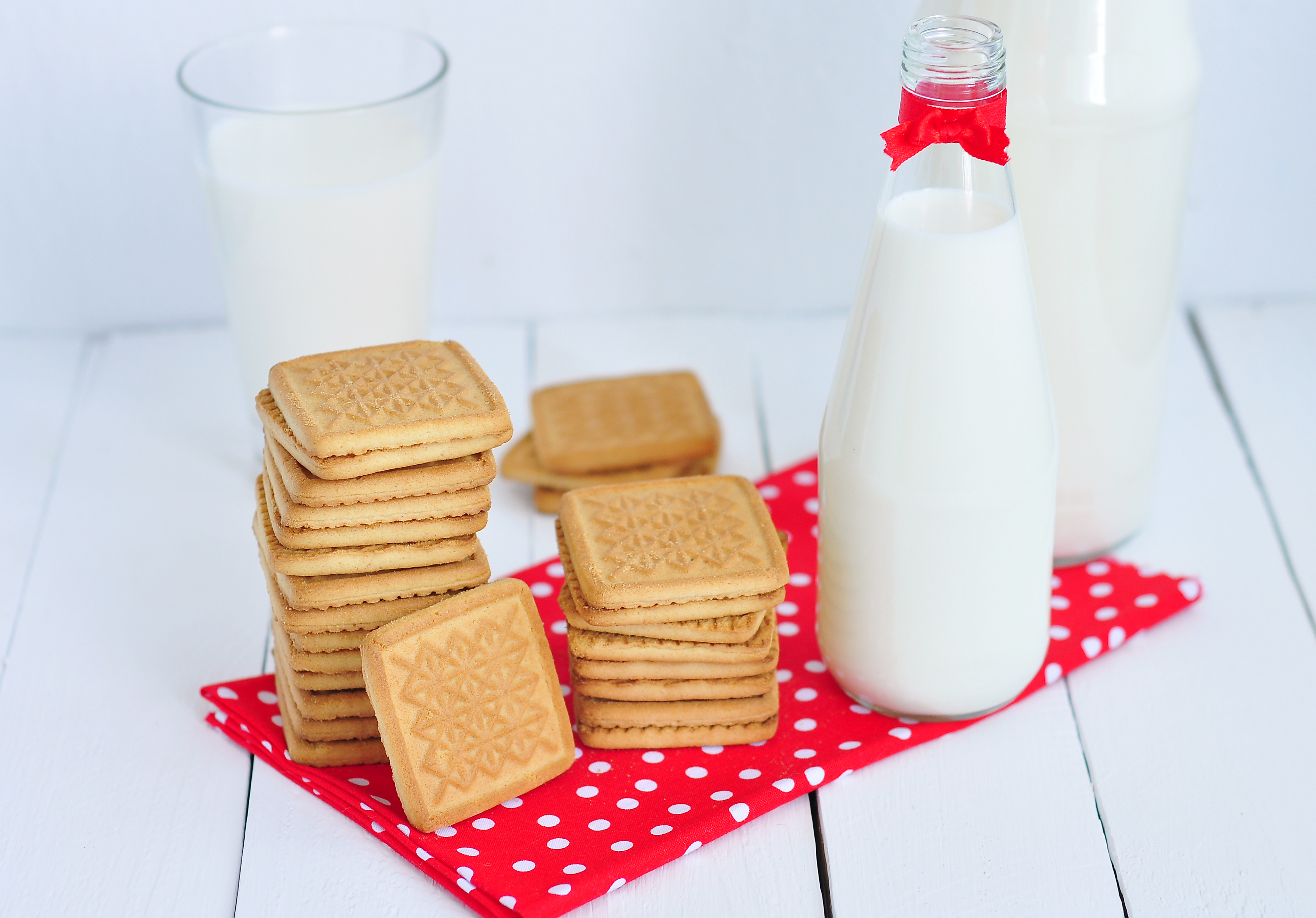 Milk in the bottle and biscuit